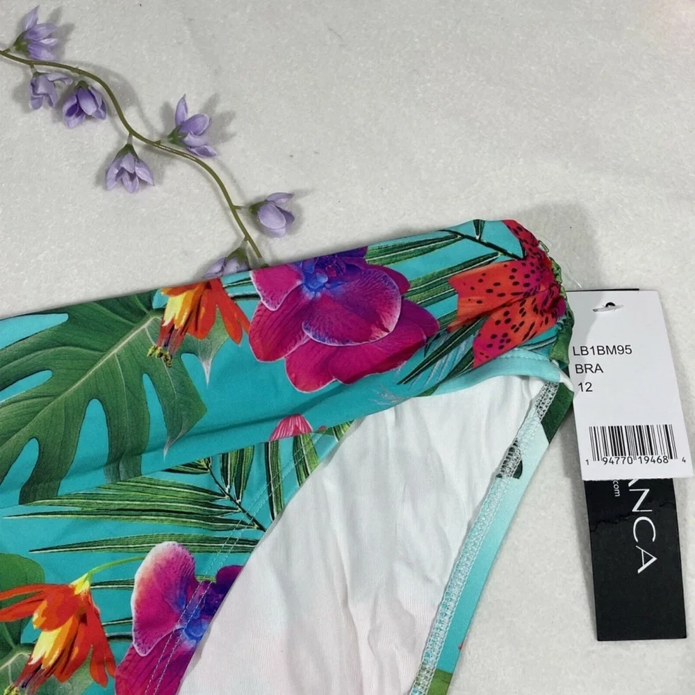 NWT‎ La Blanca [ 12 ] Tropicalia Shirred Band Floral Hipster Bikini Bottoms